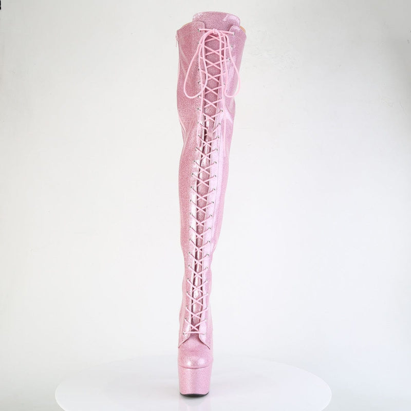 Pleaser ADORE-3020GP Platform Thigh High Boot (Baby Pink Glitter Patent/M)