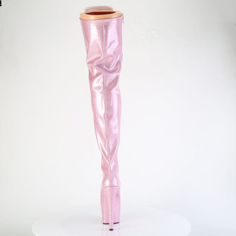 Pleaser ADORE-3020GP Platform Thigh High Boot (Baby Pink Glitter Patent/M)