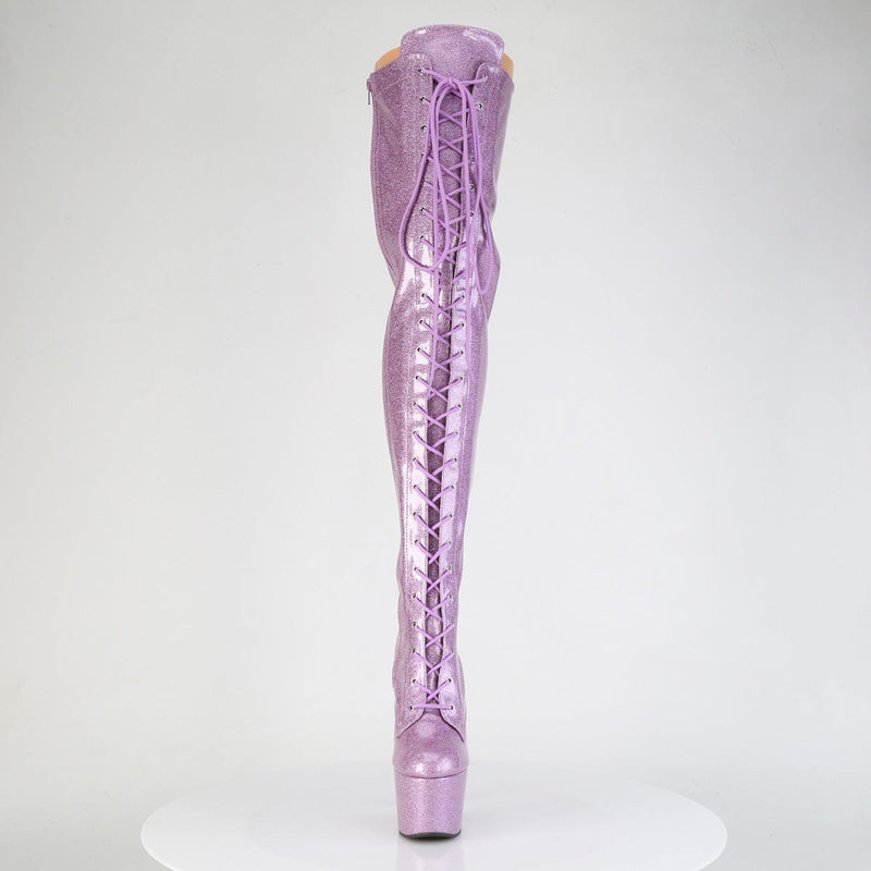 Pleaser ADORE-3020GP Platform Thigh High Boot (Lilac Glitter Patent/M)