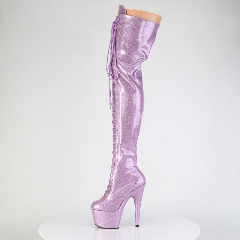 Pleaser ADORE-3020GP Platform Thigh High Boot (Lilac Glitter Patent/M)