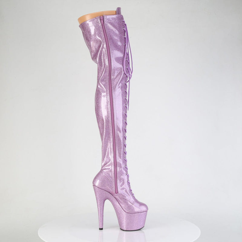 Pleaser ADORE-3020GP Platform Thigh High Boot (Lilac Glitter Patent/M)