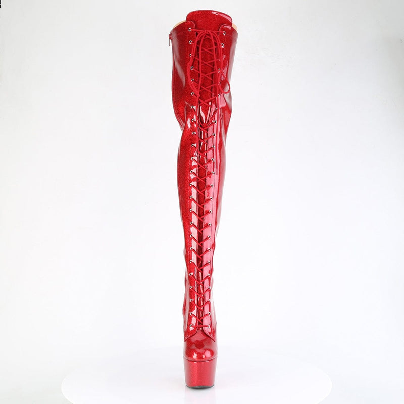 Pleaser ADORE-3020GP Platform Thigh High Boot (Red Glitter Patent/M)