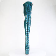 Pleaser ADORE-3020GP Platform Thigh High Boot (Teal Glitter Patent/M)