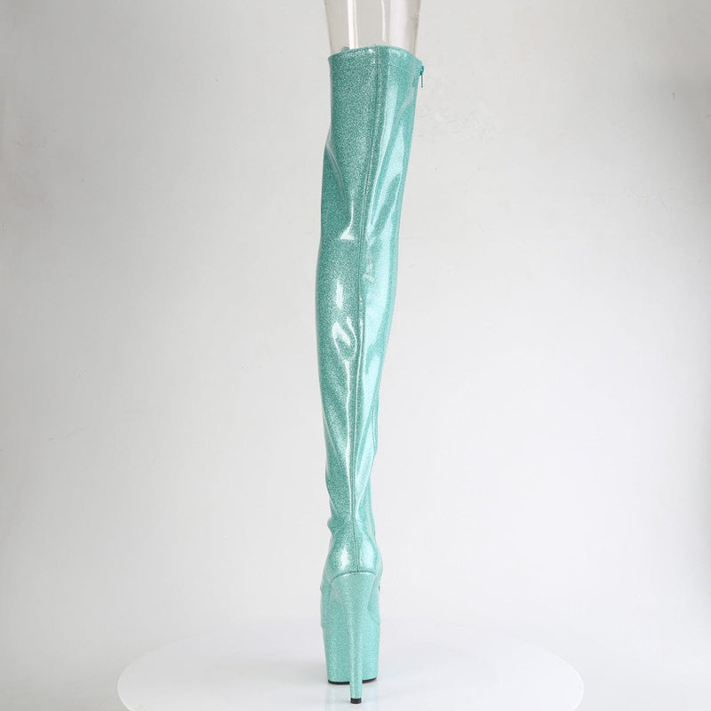 Pleaser ADORE-3021GP Platform Thigh High Boot (Aqua Glitter Patent/M)