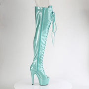 Pleaser ADORE-3021GP Platform Thigh High Boot (Aqua Glitter Patent/M)