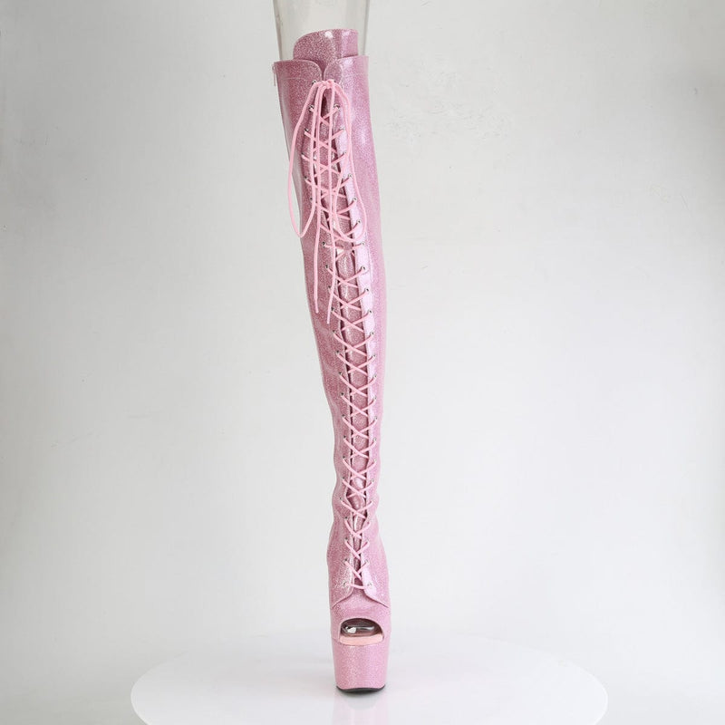 Pleaser ADORE-3021GP Platform Thigh High Boot (Baby Pink Glitter Patent/M)