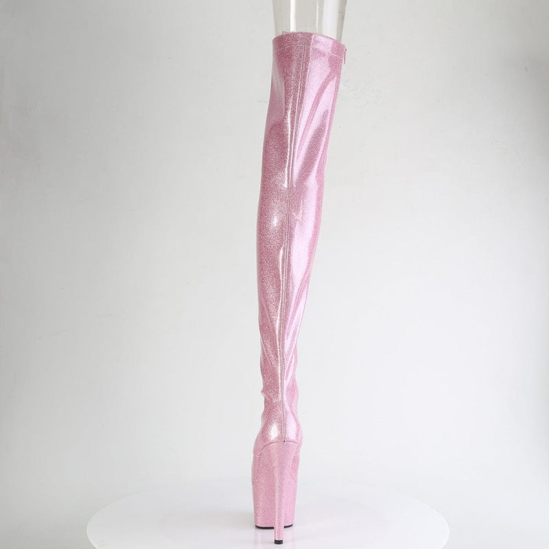 Pleaser ADORE-3021GP Platform Thigh High Boot (Baby Pink Glitter Patent/M)
