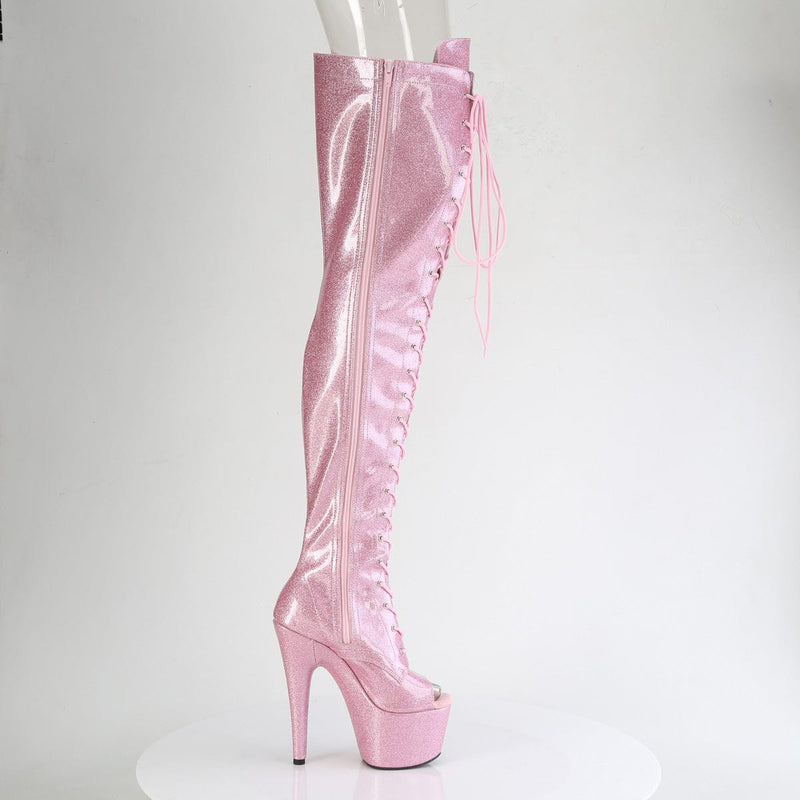 Pleaser ADORE-3021GP Platform Thigh High Boot (Baby Pink Glitter Patent/M)