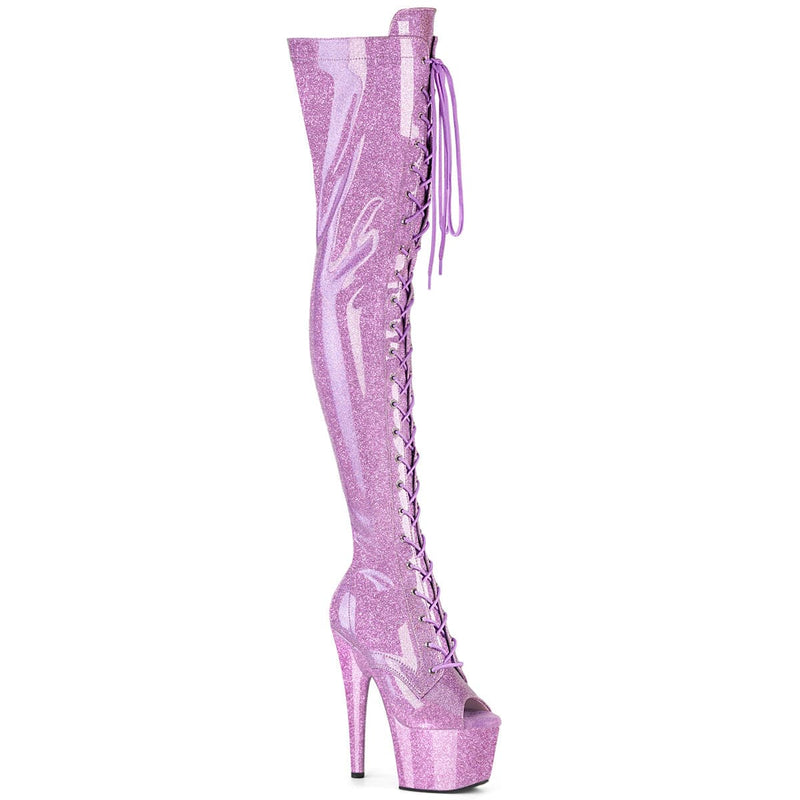 Pleaser ADORE-3021GP Platform Thigh High Boot (Lilac Glitter Patent/M)