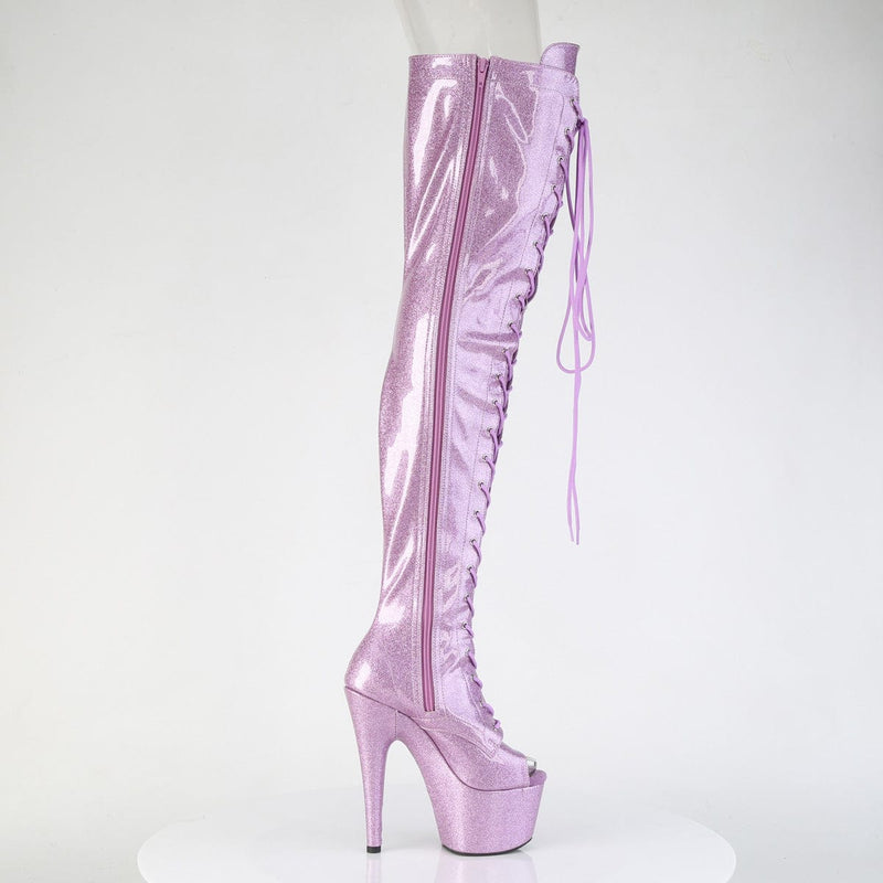 Pleaser ADORE-3021GP Platform Thigh High Boot (Lilac Glitter Patent/M)