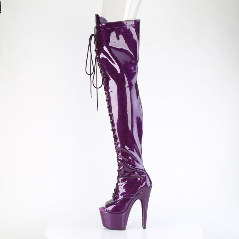 Pleaser ADORE-3021GP Platform Thigh High Boot (Purple Glitter Patent/M)