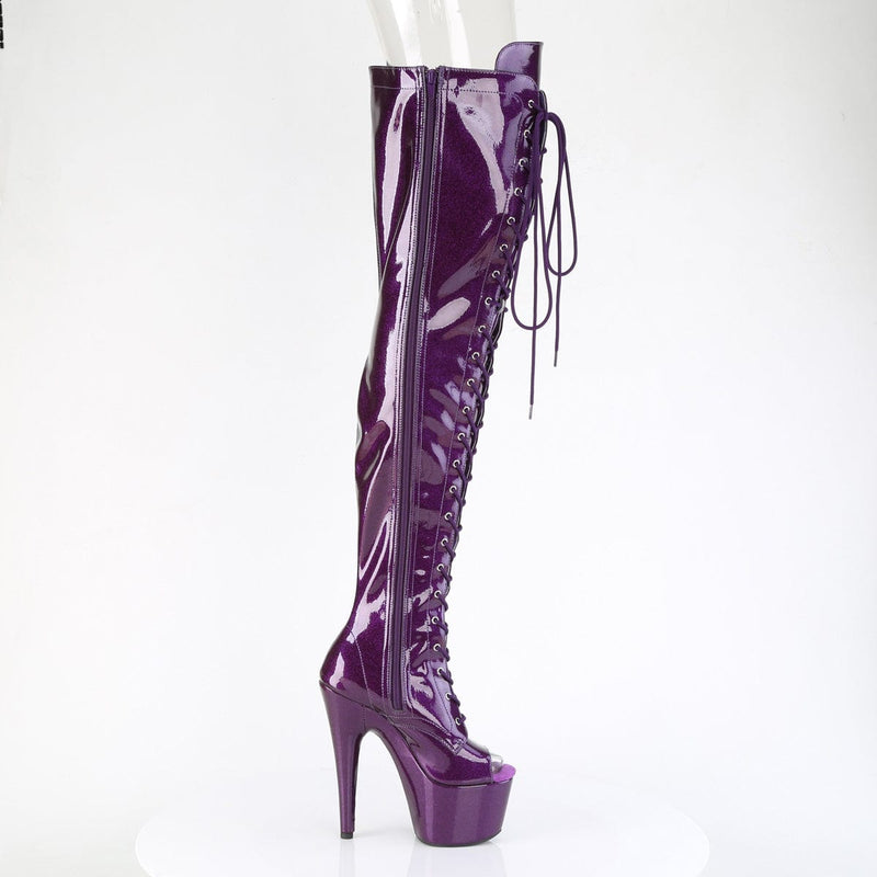 Pleaser ADORE-3021GP Platform Thigh High Boot (Purple Glitter Patent/M)