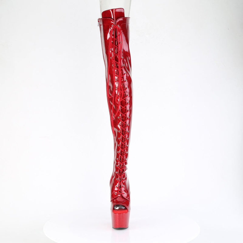 Pleaser ADORE-3021GP Platform Thigh High Boot (Red Glitter Patent/M)