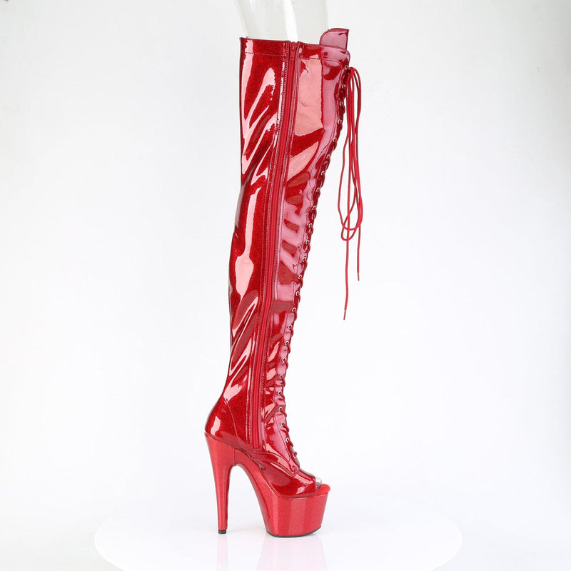 Pleaser ADORE-3021GP Platform Thigh High Boot (Red Glitter Patent/M)