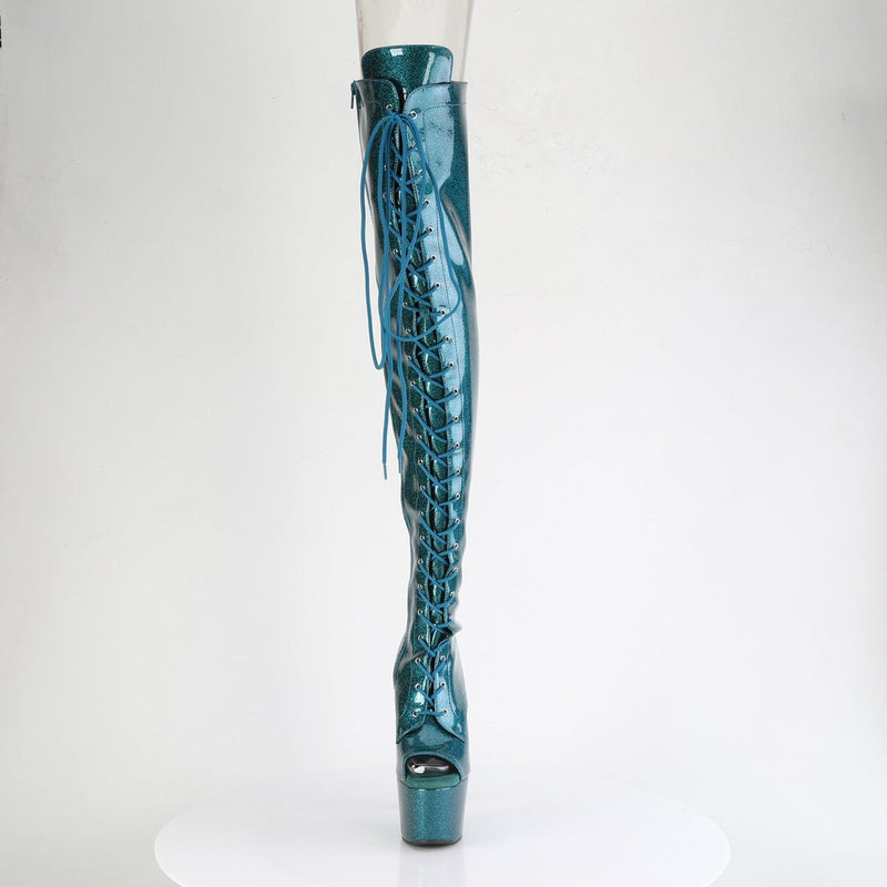 Pleaser ADORE-3021GP Platform Thigh High Boot (Teal  Glitter Patent/M)