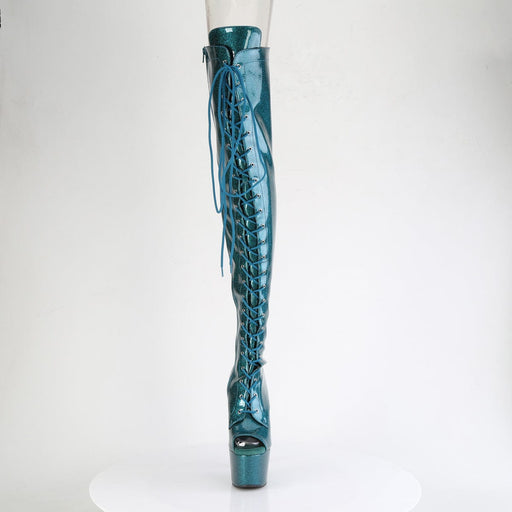 Pleaser ADORE-3021GP Platform Thigh High Boot (Teal  Glitter Patent/M)