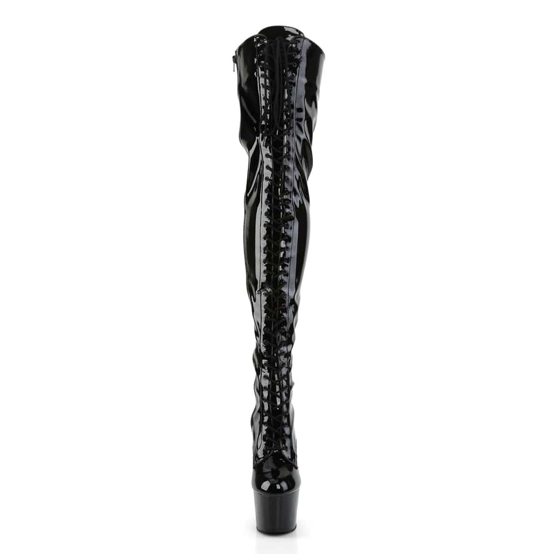 Pleaser ADORE-3023 Platform Thigh High Boot (Black Stretch Patent/Black)