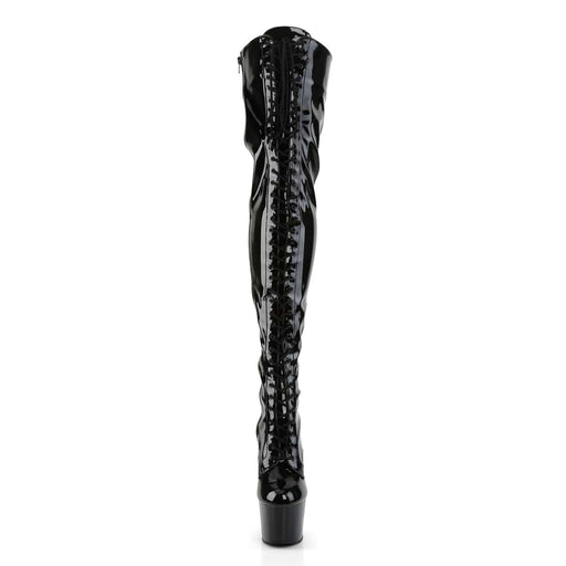 Pleaser ADORE-3023 Platform Thigh High Boot (Black Stretch Patent/Black)