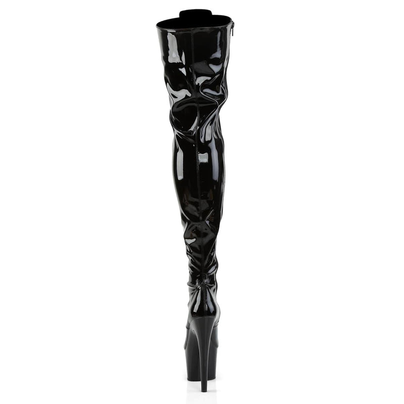 Pleaser ADORE-3023 Platform Thigh High Boot (Black Stretch Patent/Black)