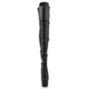Pleaser ADORE-3028 Platform Thigh High Boot (Black Stretch Faux Leather/Black Matte)