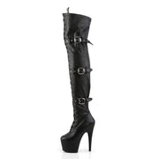 Pleaser ADORE-3028 Platform Thigh High Boot (Black Stretch Faux Leather/Black Matte)