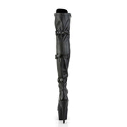 Pleaser ADORE-3028 Platform Thigh High Boot (Black Stretch Faux Leather/Black Matte)