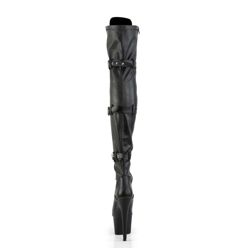 Pleaser ADORE-3028 Platform Thigh High Boot (Black Stretch Faux Leather/Black Matte)