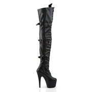 Pleaser ADORE-3028 Platform Thigh High Boot (Black Stretch Faux Leather/Black Matte)