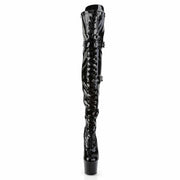 Pleaser ADORE-3028 Platform Thigh High Boot (Black Stretch Patent/Black)