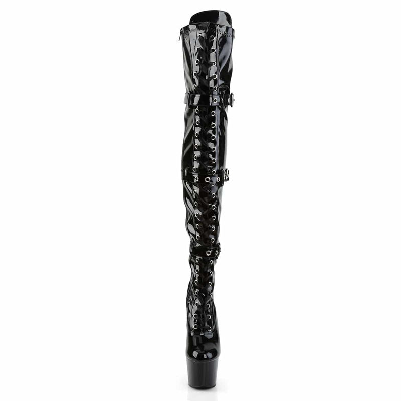 Pleaser ADORE-3028 Platform Thigh High Boot (Black Stretch Patent/Black)