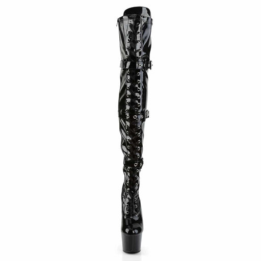 Pleaser ADORE-3028 Platform Thigh High Boot (Black Stretch Patent/Black)