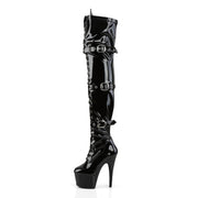 Pleaser ADORE-3028 Platform Thigh High Boot (Black Stretch Patent/Black)