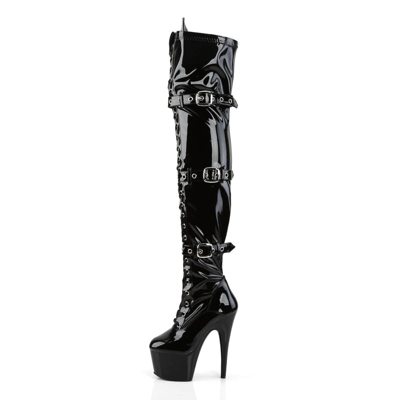 Pleaser ADORE-3028 Platform Thigh High Boot (Black Stretch Patent/Black)