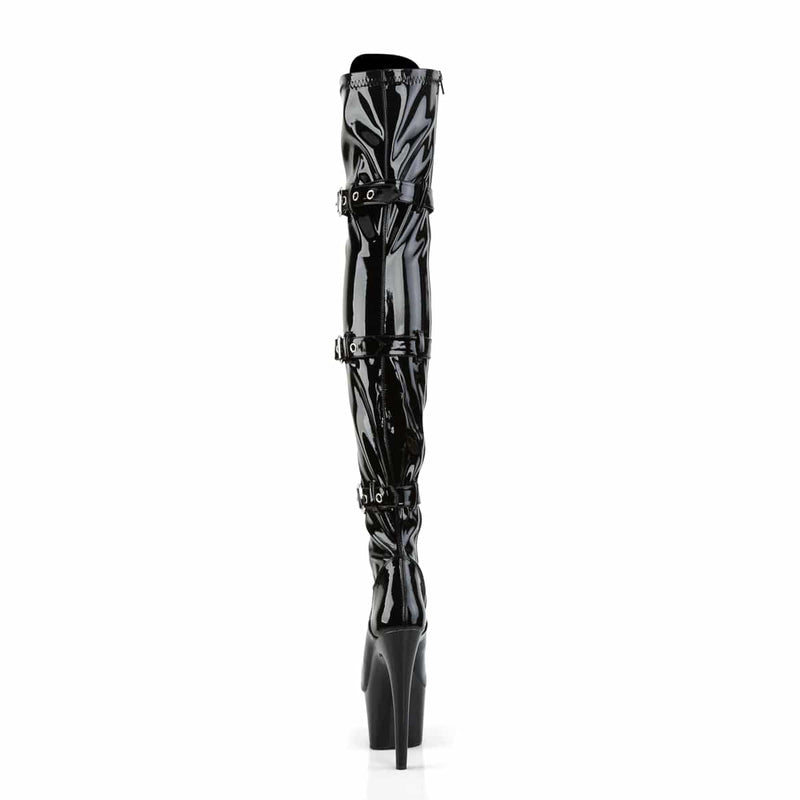 Pleaser ADORE-3028 Platform Thigh High Boot (Black Stretch Patent/Black)