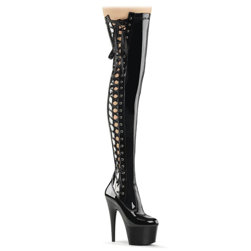 Pleaser ADORE-3050 Platform Thigh High Boot (Black Stretch Patent/Black)