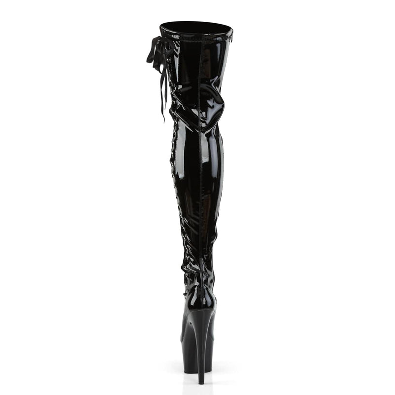 Pleaser ADORE-3050 Platform Thigh High Boot (Black Stretch Patent/Black)