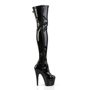 Pleaser ADORE-3050 Platform Thigh High Boot (Black Stretch Patent/Black)