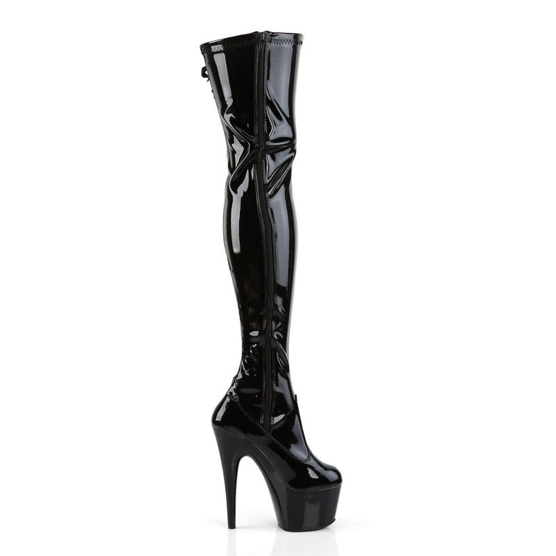Pleaser ADORE-3050 Platform Thigh High Boot (Black Stretch Patent/Black)