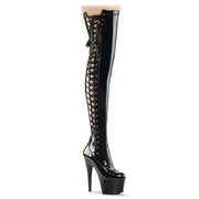 Pleaser ADORE-3050 Platform Thigh High Boot (Black Stretch Patent/Black)