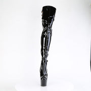 Pleaser ADORE-3055 Platform Thigh High Boot (Black Stretch Patent/Black)