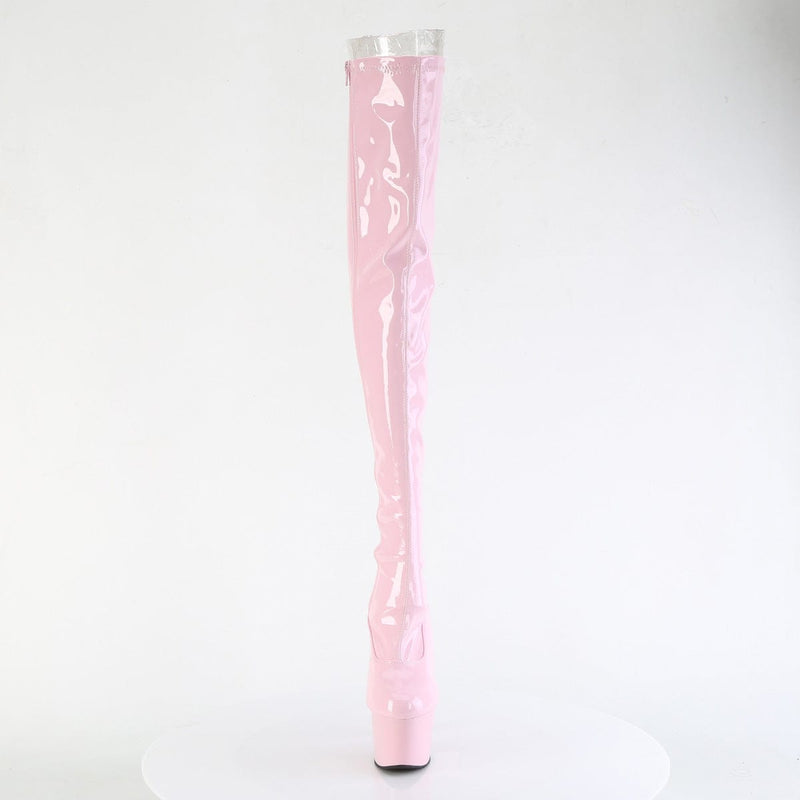 Pleaser ADORE-3063 Platform Thigh High Boot (Baby Pink Stretch Patent/Baby Pink)