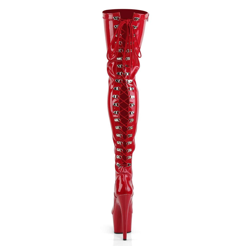 Pleaser ADORE-3063 Platform Thigh High Boot (Red Stretch Patent/Red)