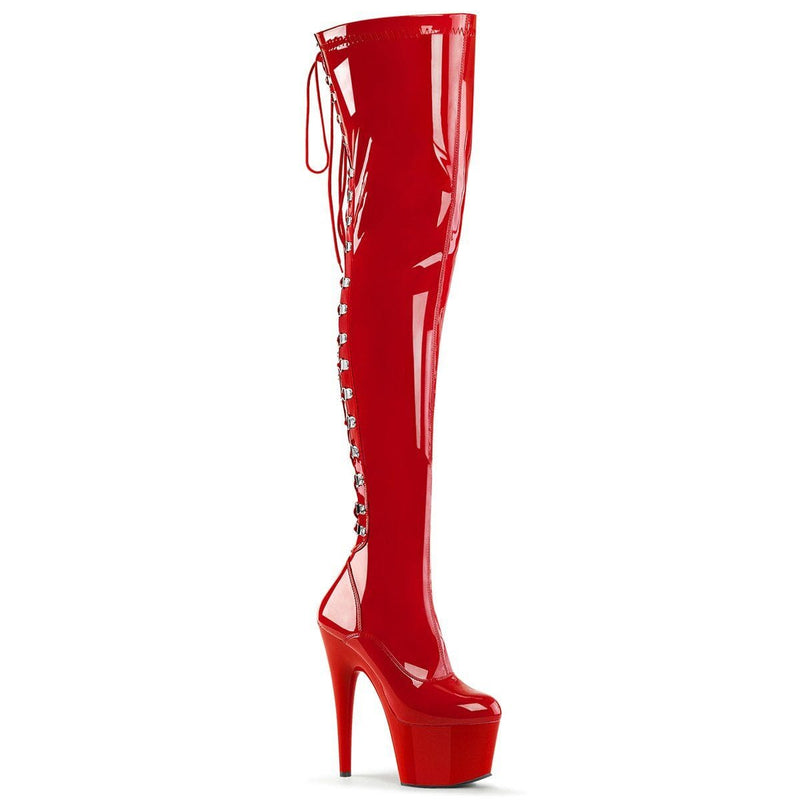 Pleaser ADORE-3063 Platform Thigh High Boot (Red Stretch Patent/Red)