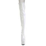 Pleaser ADORE-3063 Platform Thigh High Boot (White Stretch Patent/White)
