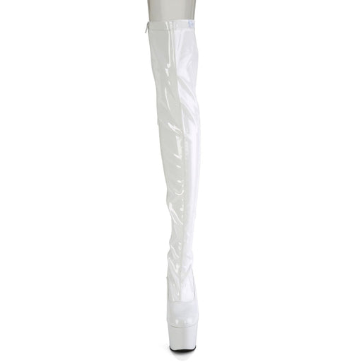 Pleaser ADORE-3063 Platform Thigh High Boot (White Stretch Patent/White)