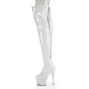 Pleaser ADORE-3063 Platform Thigh High Boot (White Stretch Patent/White)