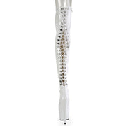 Pleaser ADORE-3063 Platform Thigh High Boot (White Stretch Patent/White)