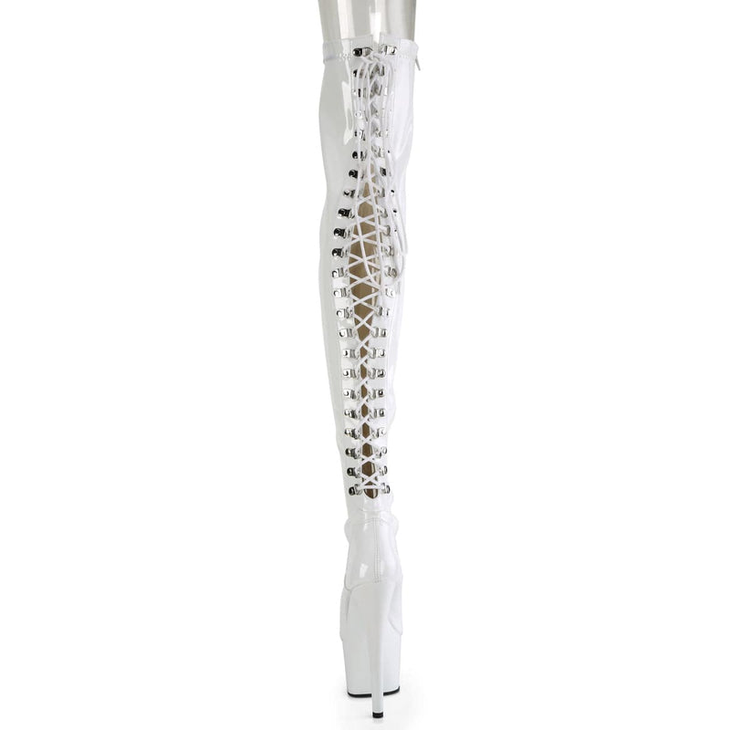 Pleaser ADORE-3063 Platform Thigh High Boot (White Stretch Patent/White)