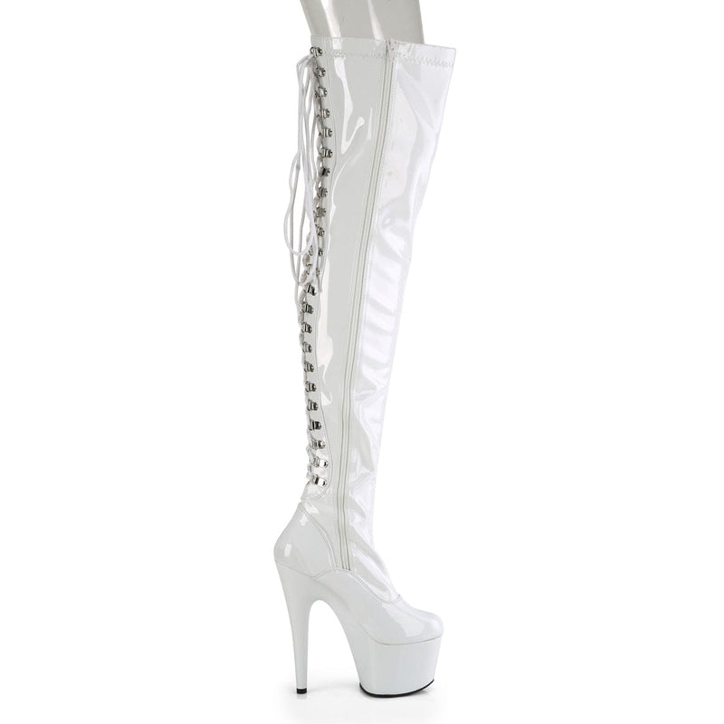 Pleaser ADORE-3063 Platform Thigh High Boot (White Stretch Patent/White)