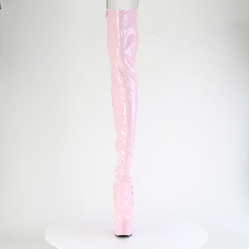 Pleaser ADORE-3850 Platform Thigh High Boot (Baby Pink Stretch Patent/Baby Pink)